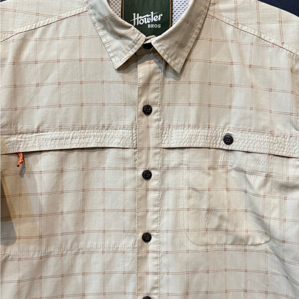 Howler Brothers Tan Plaid Short Sleeve Shirt - Medium